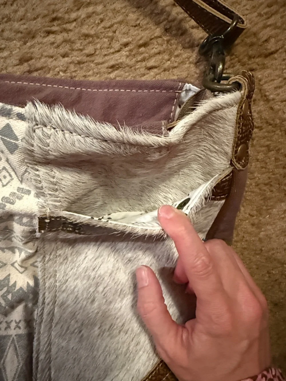 Myra Side Floral Design Shoulder Bag Cream, Gray, and Brown Aztec New with Tags